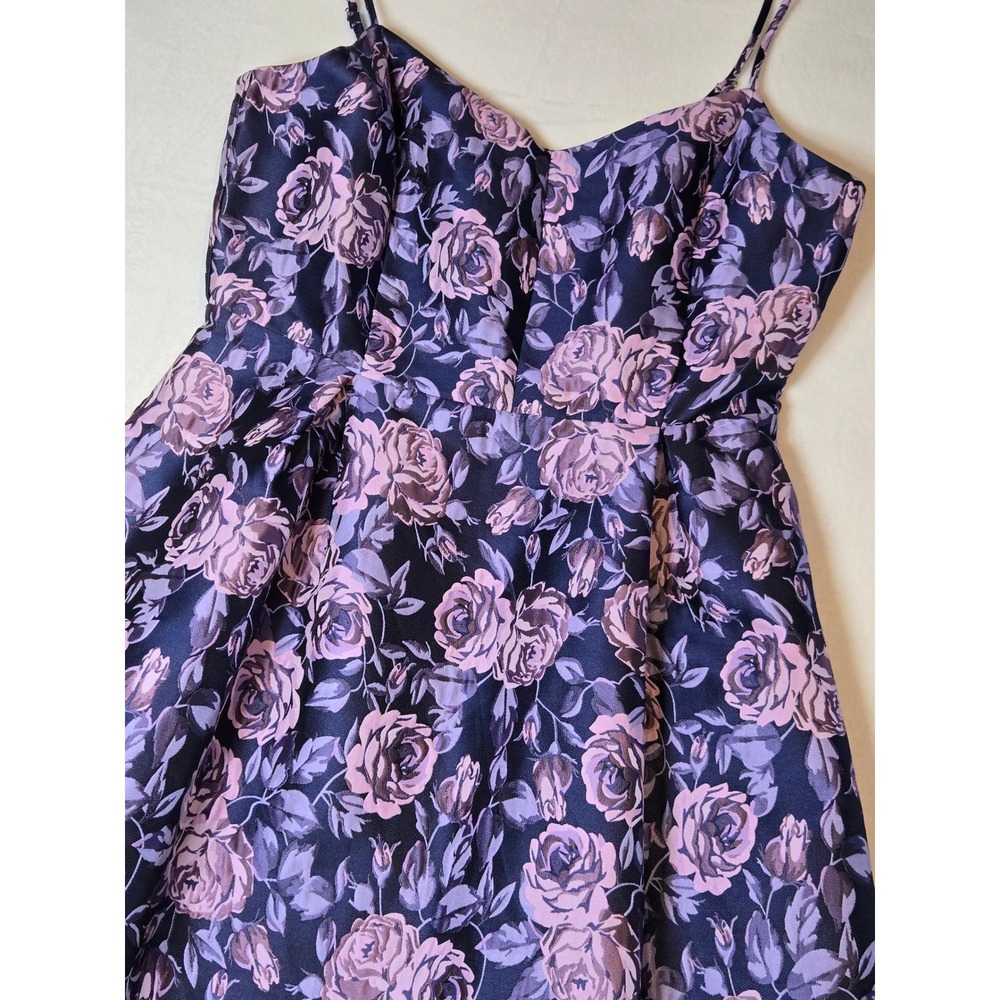 Endless Rose Navy Lavender Floral Brocade Jacquard Dress Large